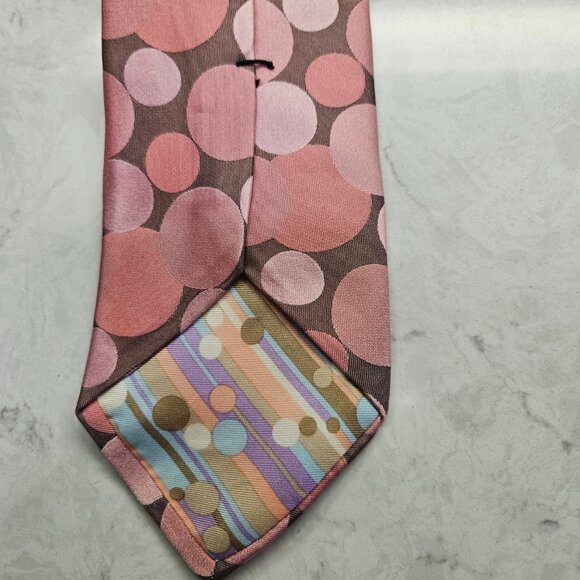 Ted Baker London Men’s Tie Pink Circles 100% Silk Hand Tailored - Picture 3 of 5